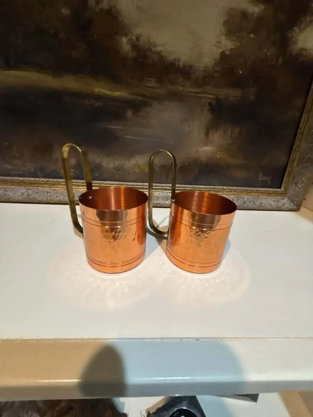 Vintage Pair of Hammered Copper and Brass Handled Measuring Cups Made in Japan